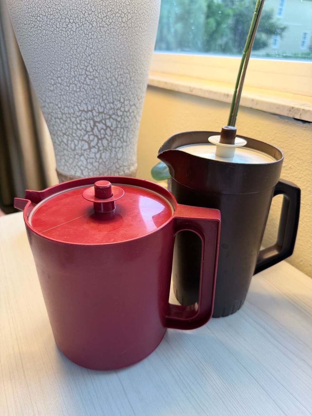 Vintage Tupperware Cranberry Red Pitcher with Push Button Lid 1.5 Qt